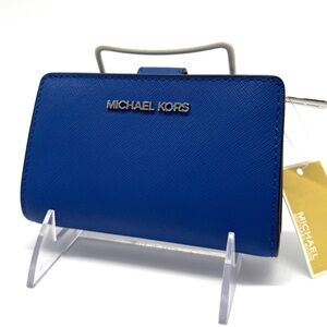 Michael Kors Medium Bifold Zip Chain Wallet Galaxy Blue